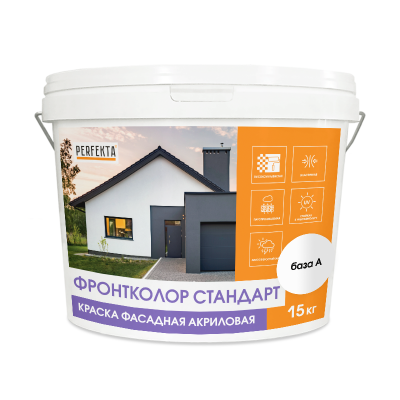 Краска фасадная акриловая Perfekta Фронтколор Стандарт 15 кг (44) (база А, 15 кг) Краска фасадная акриловая Perfekta Фронтколор Стандарт 15 кг (44) (база А, 15 кг)