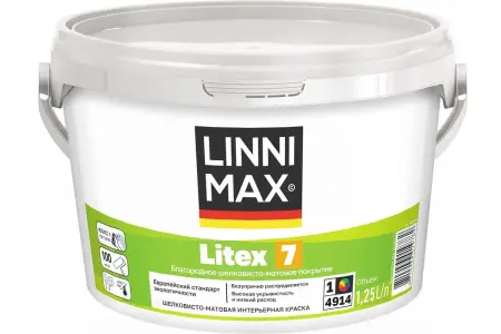 Краска водно-дисперсионная для внутренних работ LINNIMAX Litex 7 / ЛИННИМАКС Литекс 7 (1,25 л)  - превью